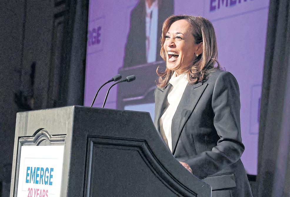 Harris re-emerges to take aim at Trump