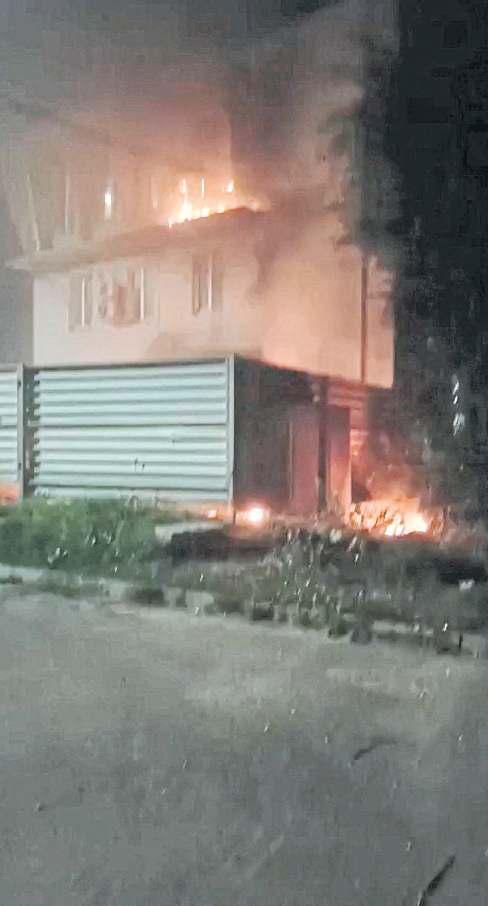 Drones spark fire in Volgograd