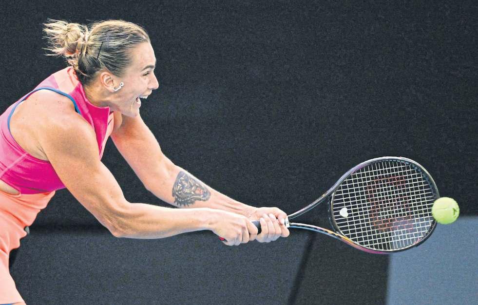 Stuttering Sabalenka sweats it out