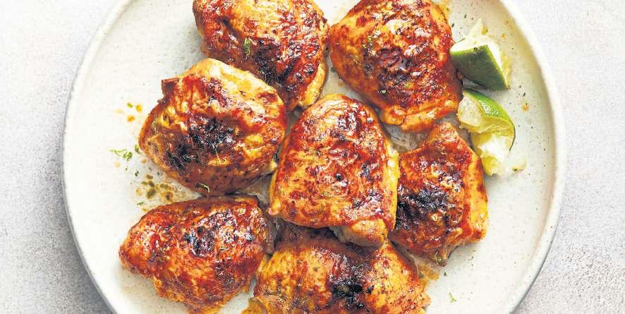ROASTED CHICKEN THIGHS WITH HOT HONEY AND LIME
