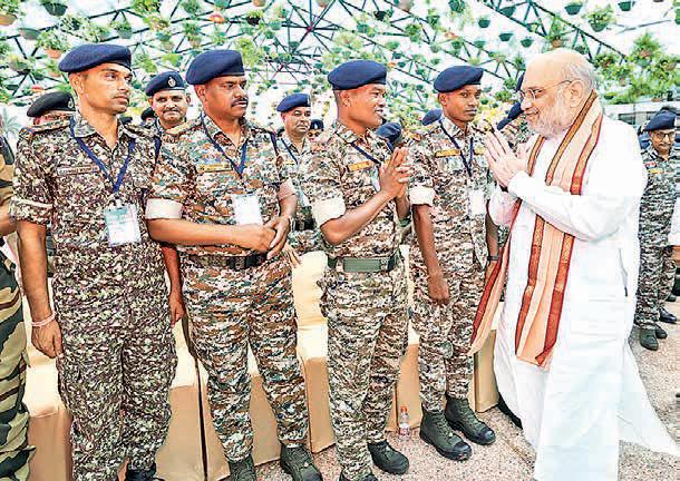 Shah interacts with top security officials, jawans in Chhattisgarh