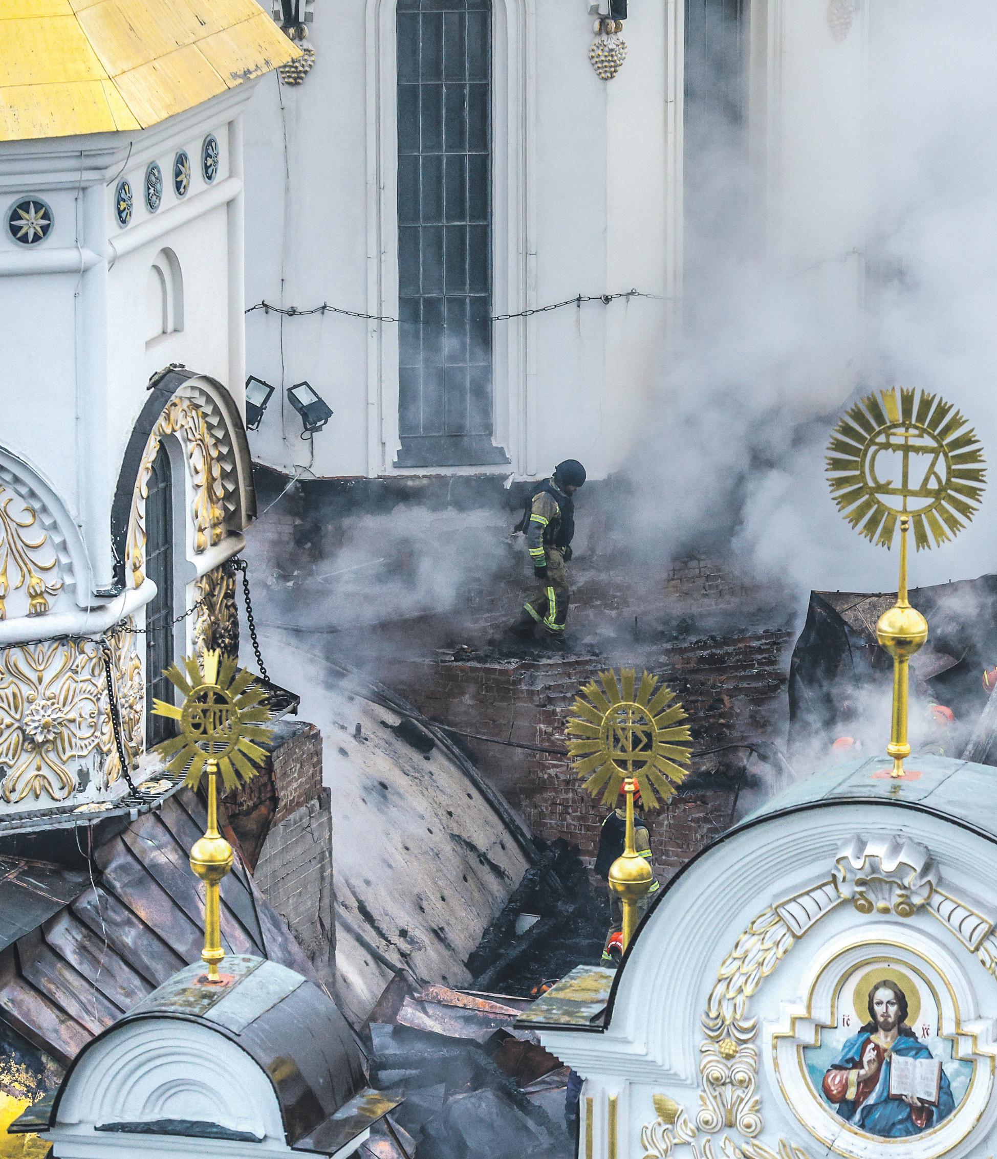 Kyiv monastery set ablaze in night of Russian attacks across Ukraine