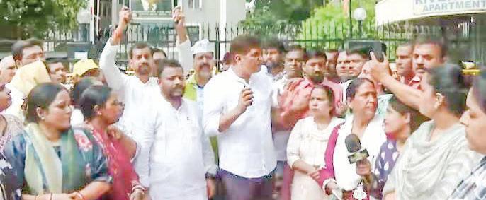 AAP protests against attack on CJI B R Gavai in Supreme Court