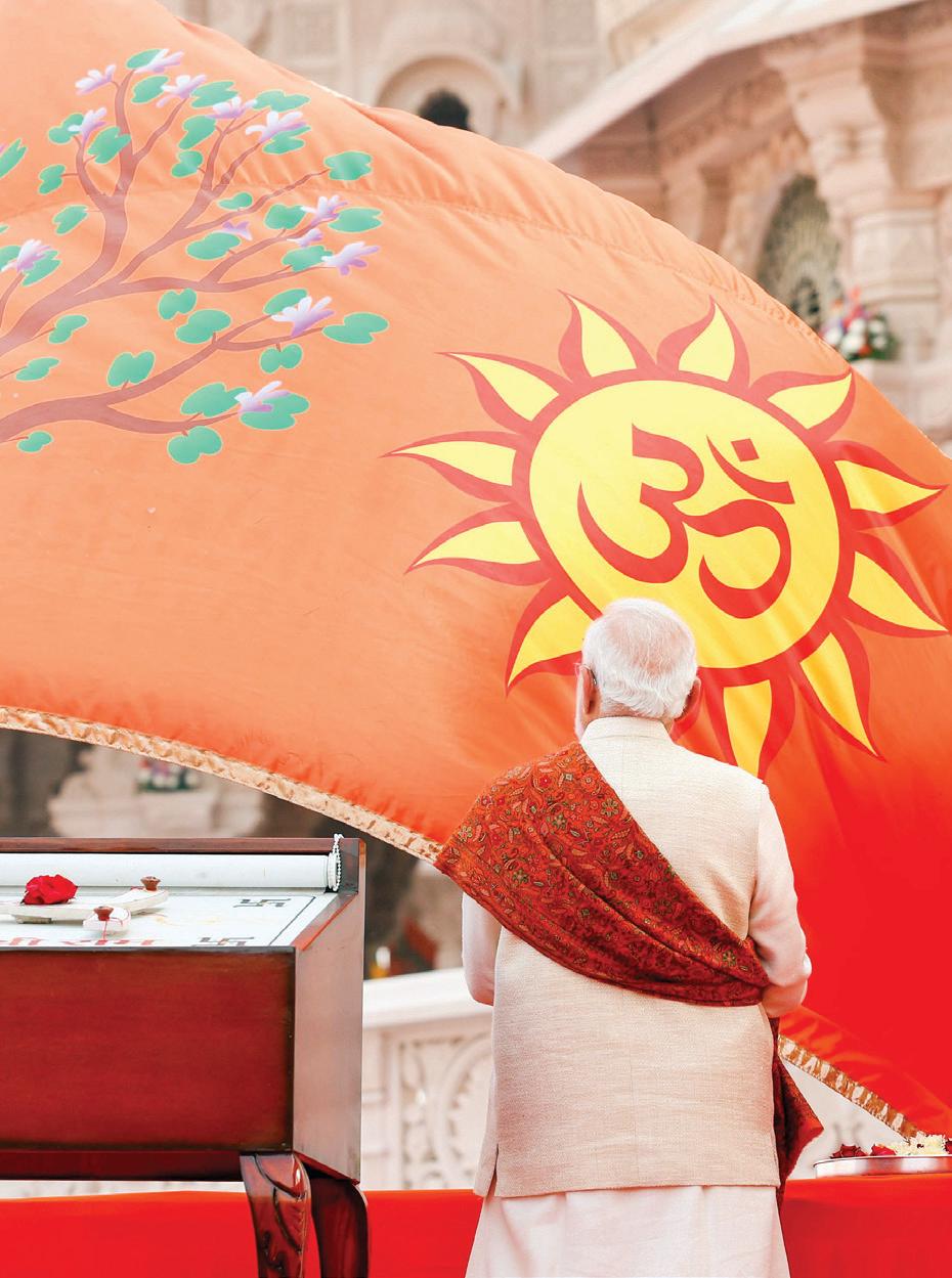 SAFFRON FLAG HOISTED AS RAM TEMPLE STANDS COMPLETE IN AYODHYA