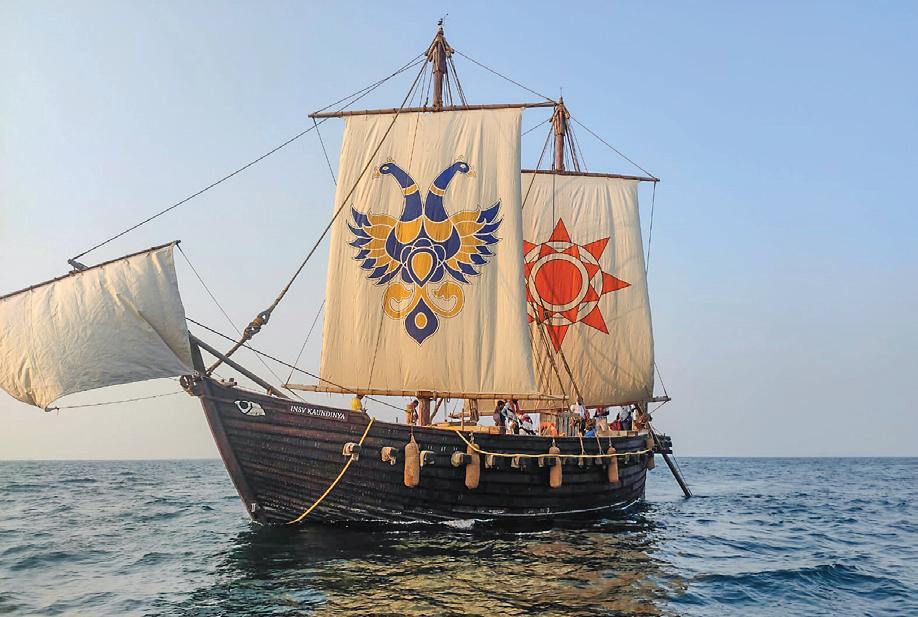 INSV Kaundinya embarks on maiden voyage for Muscat from Porbandar