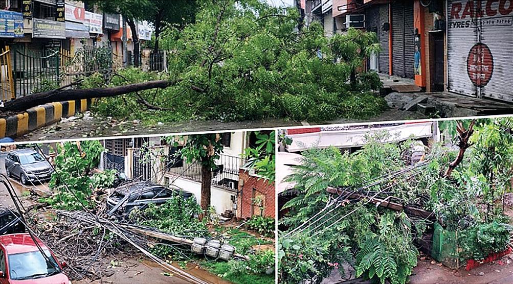 दिल्ली-एनसीआर में आंधी के साथ भारी बारिश, तालाब बनीं सड़कें