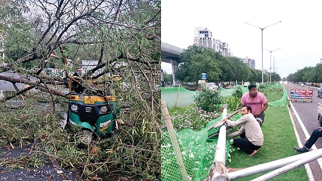 ग्रेटर नोएडा में आंधी-बारिश ने मचाई तबाही : कई जगह गिरे पेड़ और बिजली के पोल, यातायात और बिजली व्यवस्था चरमराई