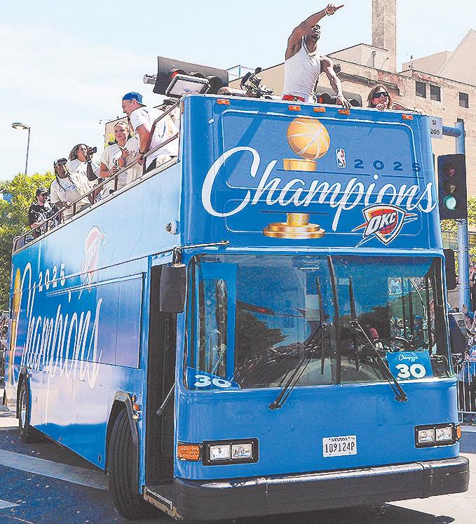 Thunder parade championship trophy through Oklahoma City