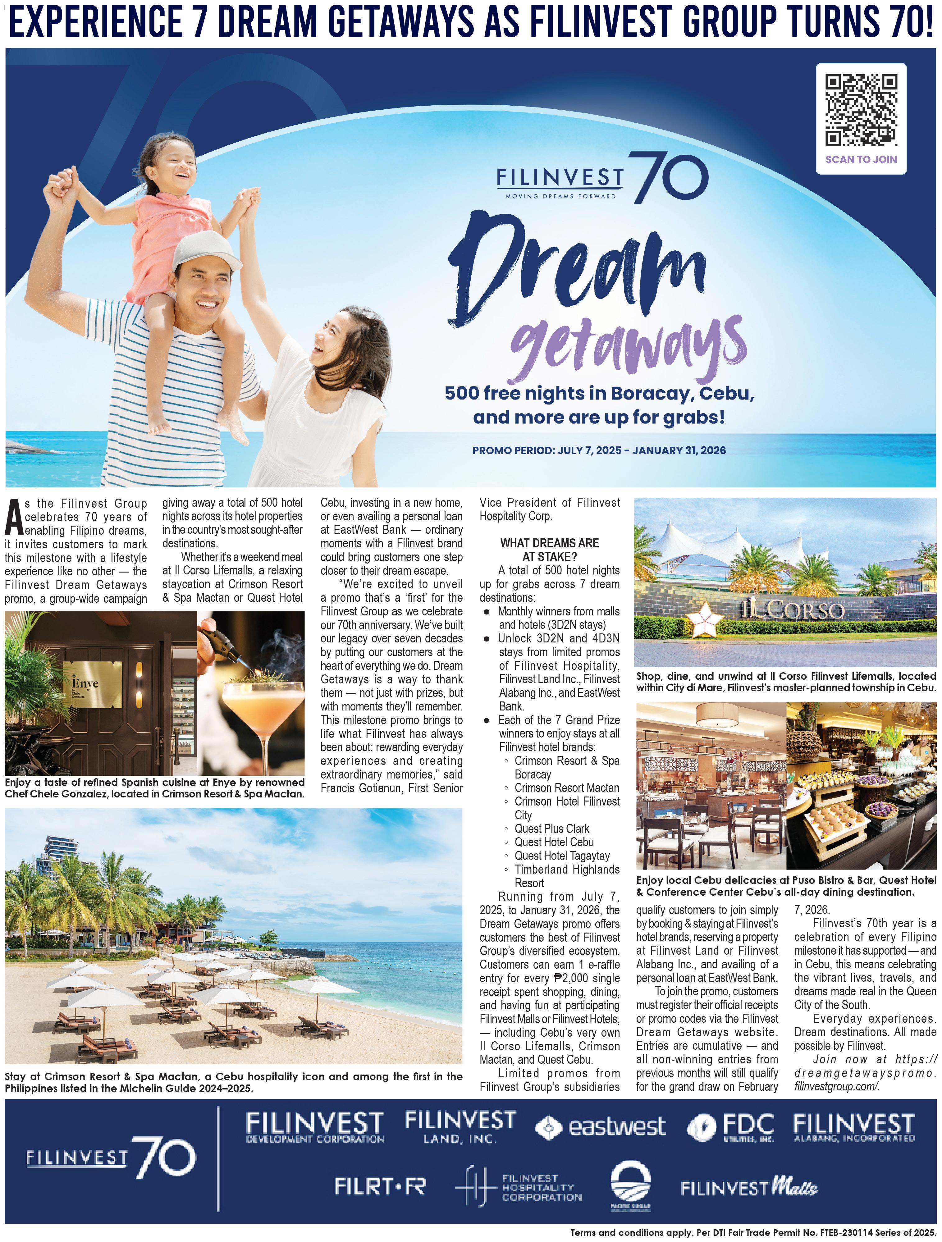 EXPERIENCE 7 DREAM GETAWAYS AS FILINVEST GROUP TURNS 70!