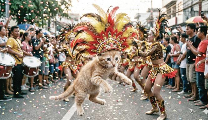 Purr-ade of Faith and Feathers: Calcifer's First Sinulog Experience