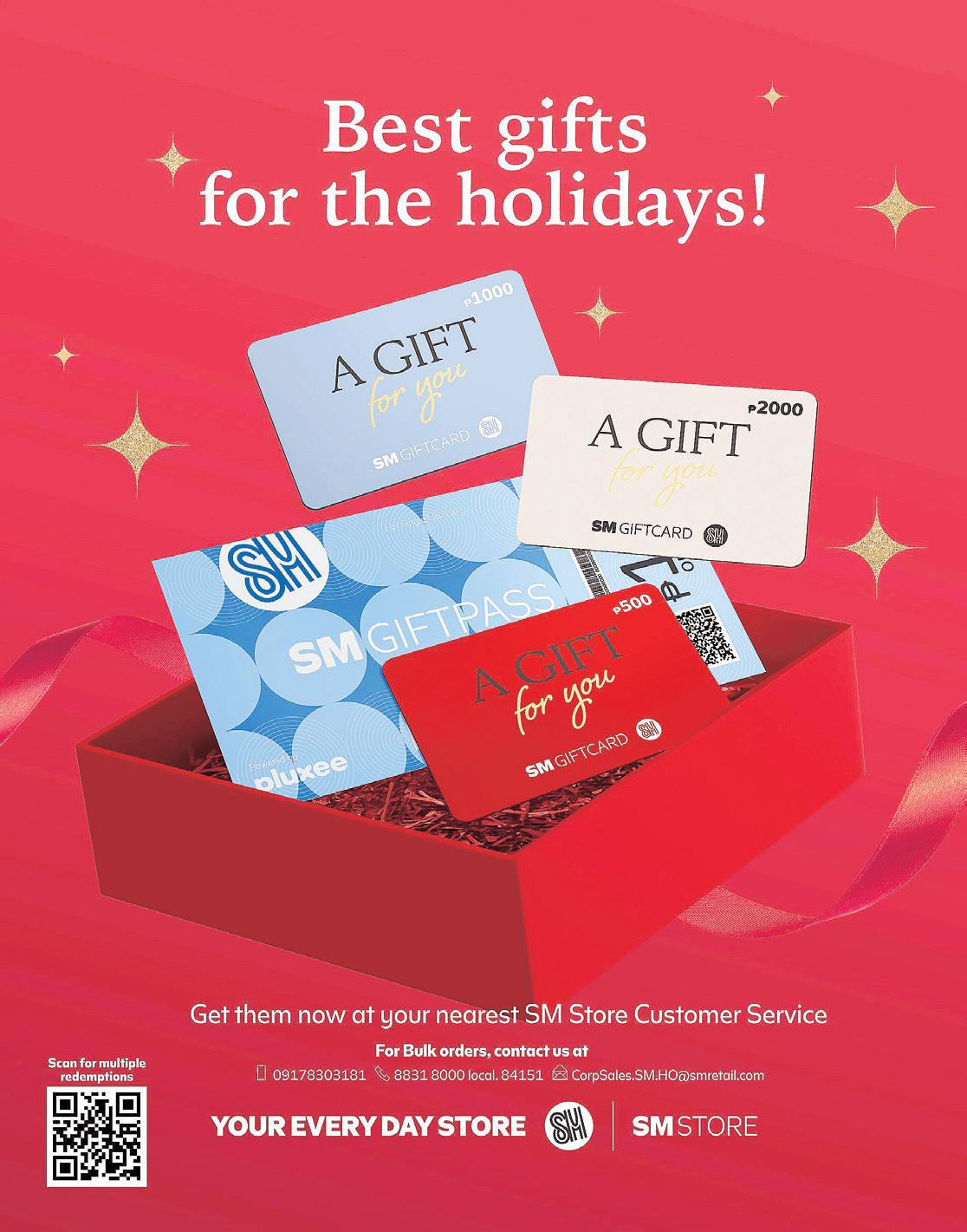 THIS CHRISTMAS, GIVE THE GIFT OF CHOICE WITH SM GIFT CARDS AND GIFT PASSES
