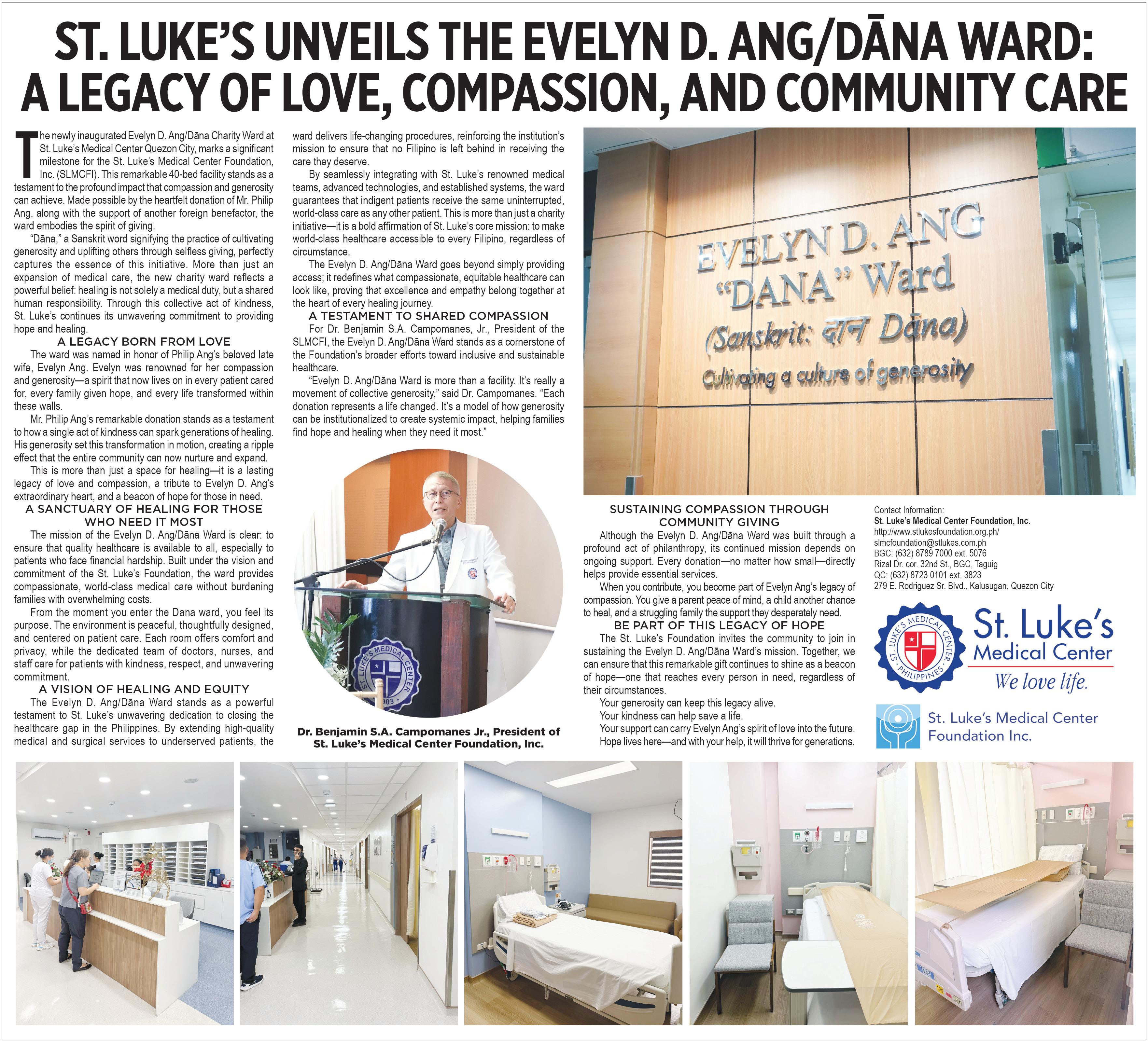 ST. LUKE'S UNVEILS THE EVELYN D. ANG/DĀNA WARD: A LEGACY OF LOVE, COMPASSION, AND COMMUNITY CARE
