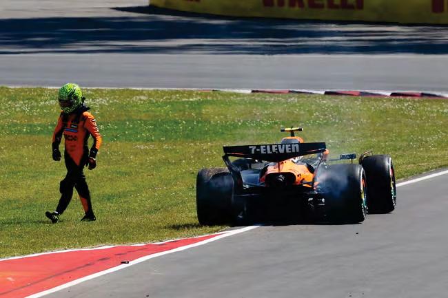Russell back on top step as 'stupid' Norris crashes out