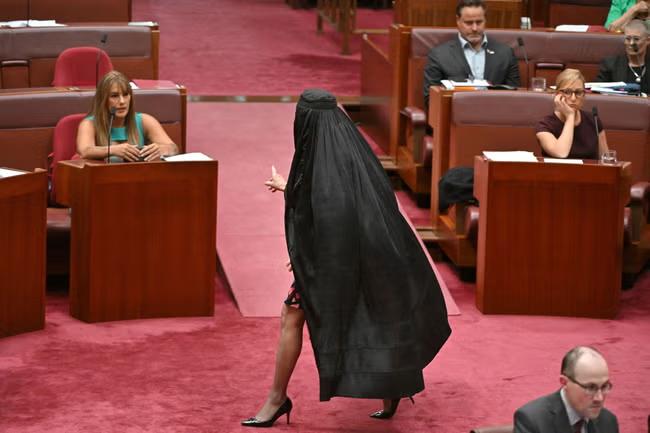Far-right Australian senator wears burqa in parliament