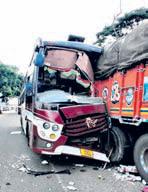 1 killed, 5 injured as bus hits truck
