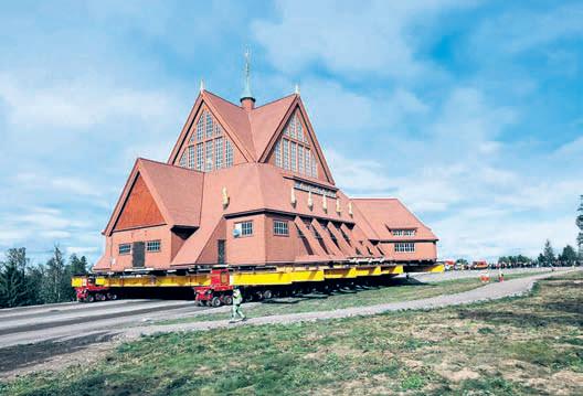 SWEDISH CHURCH BEING MOVED DOWN THE ROAD