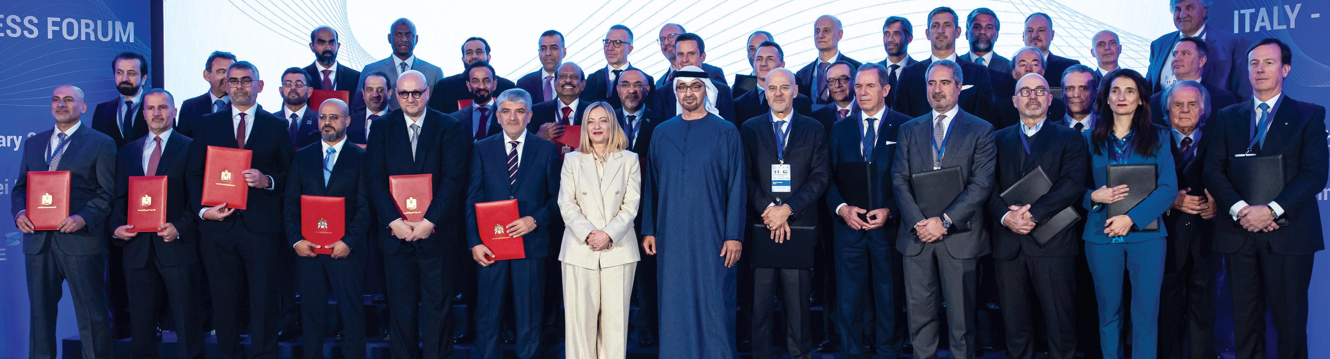 رئيس الدولة ورئيسة وزراء إيطاليا يشهدان جانبا من منتدى الأعمال الإماراتي - الإيطالي في روما
