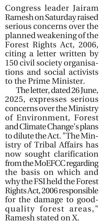 Jairam Ramesh Slams Forest Act Rollback