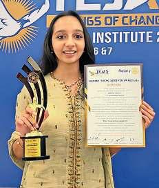 एलएसआर की छात्रा अनीशा नरायन को मिला रोटरी यंग अचीवर अवार्ड