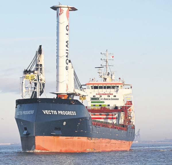 Ship sets sail with wind-powered mast to cut emissions