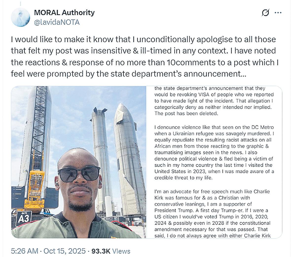 Kirk slur costs SA man US visa