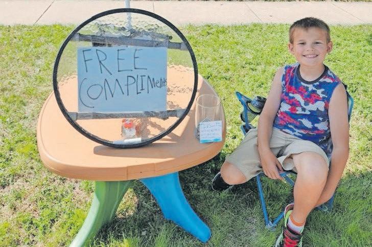 9-year-old offers compliments to anyone who stops by