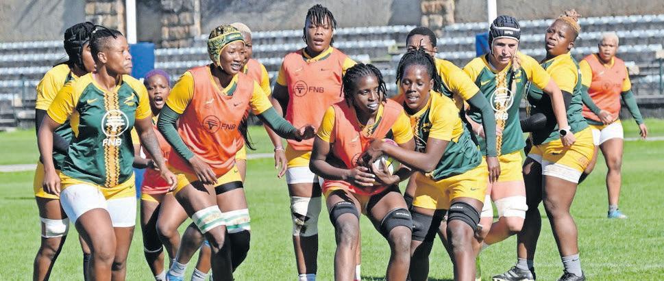 Springbok Women's forward Makua looking forward facing Black Ferns' haka