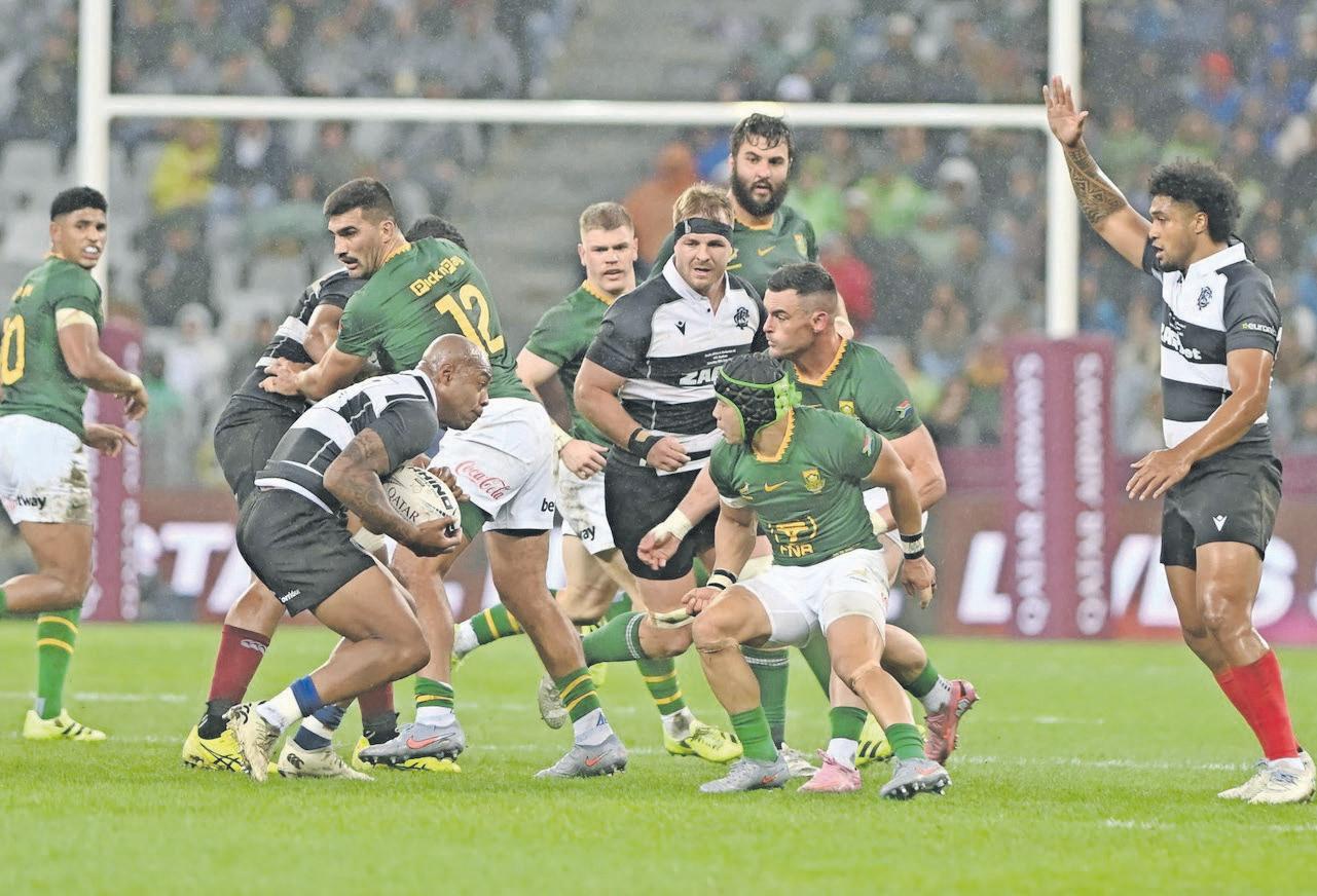 Springboks rout Barbarians despite wet Cape Town weather
