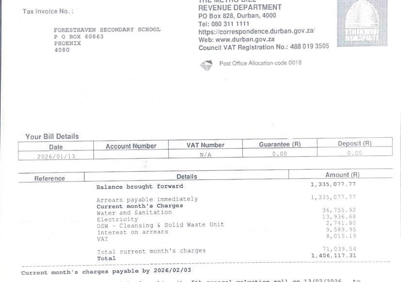 Phoenix school slapped R1.4m utility bill