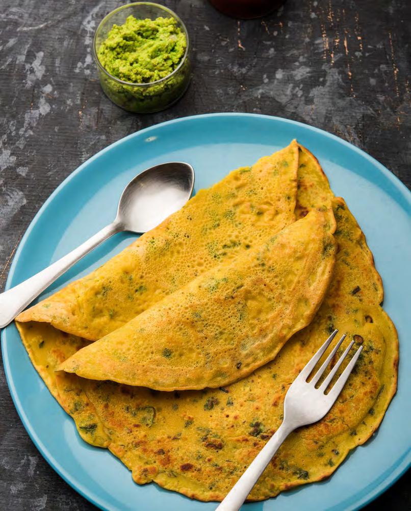 SPICY MOONG DAL PANCAKES WITH GREEN CHUTNEY