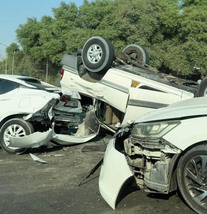 Multi-vehicle crash on busy Al Quoz road in Dubai; SUV overturns