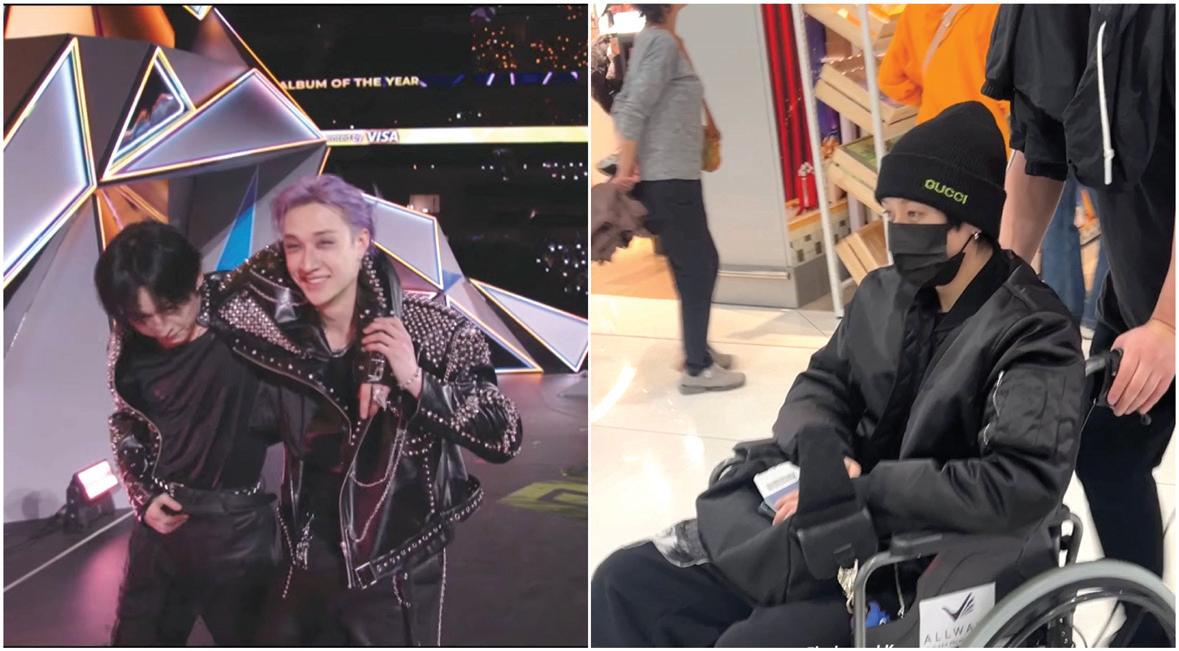 Stray Kids' Lee Know performs despite injury, reaches airport in wheelchair