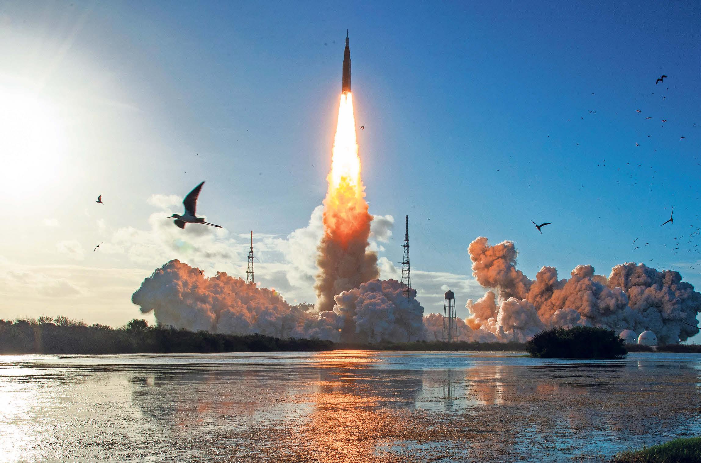 Spacecraft orbiting Earth after climactic Moon mission launch