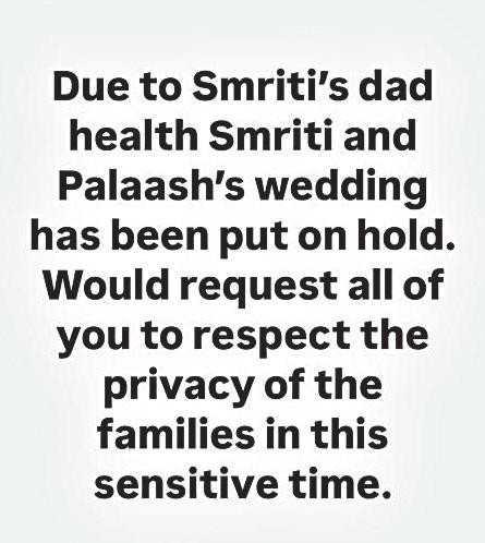 Palak Muchhal request for privacy as Palaash-Smriti's wedding put on hold
