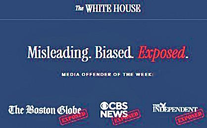 'Offender of the week': White House unveils website section criticising coverage by media
