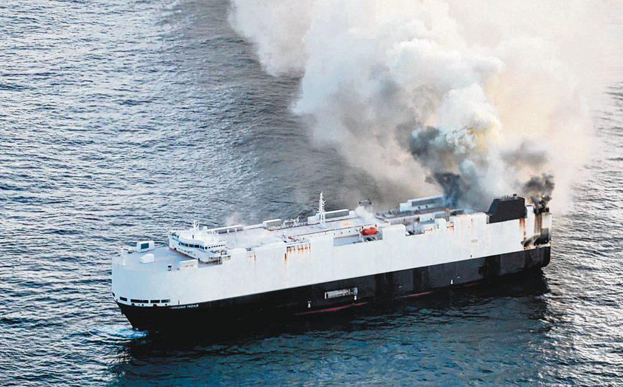 Ship carrying EVs abandoned in Pacific after catching fire