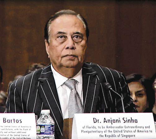 Anjani Sinha confirmed as US ambassador to Singapore in an 'en bloc' vote