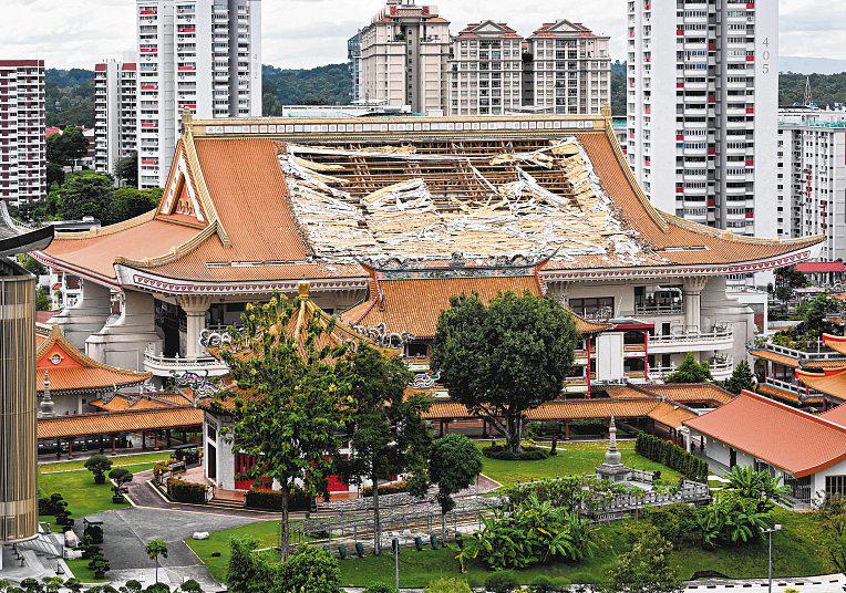 Roof of building at Buddhist monastery in Sin Ming partially collapses; one injured