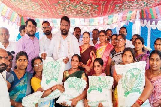 Government Whip, Local MLA Adluri Participates in Fine Rice Distribution