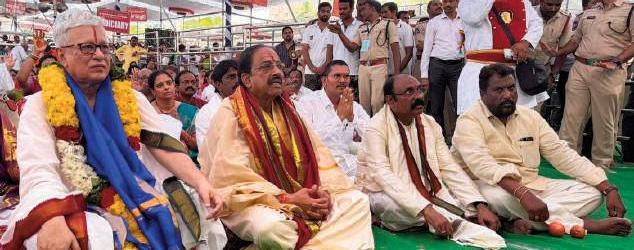 Governor Jishnu Dev Varma participates in Sri Rama Samrajya Pattabhishekam at Bhadrachalam temple