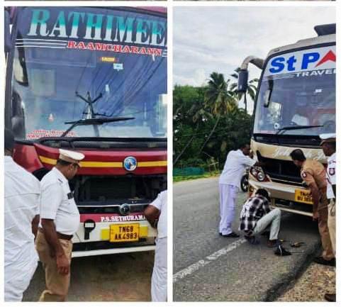 அதிக ஒலி எழுப்பும் ஹாரன் பொருத்தப்பட்ட ஆம்னி பேருந்துகள் மீது மோட்டார் வாகன சட்டத்தின் கீழ் குமரி மாவட்ட போலீசார் நடவடிக்கை