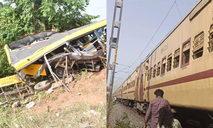 பள்ளி வேன் மீது ரெயில் மோதி 3 மாணவர்கள் பலி - 13 பேர் படுகாயம் ஆஜ்ரா சம்மன்