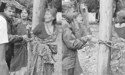 வீட்டின் முன் குப்பை கொட்டிய தகராறில் மூதாட்டியை கட்டி வைத்து தாக்கிய பெண்