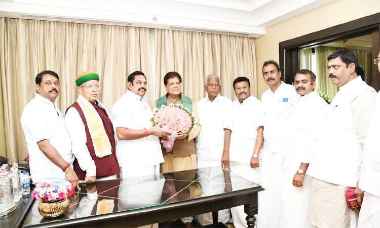 தமிழக பா.ஜ.க. தேர்தல் பொறுப்பாளர் பியூஸ் கோயல்-எடப்பாடி பழனிசாமி ஆலோசனை