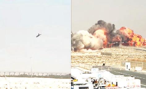 துபாய் விமான கண்காட்சியில் பங்கேற்ற தேஜஸ் போர் விமானம் எரிந்து கீழே விழுந்தது