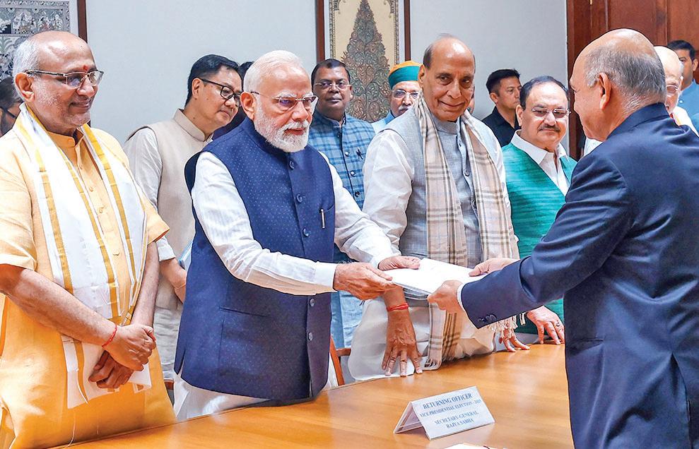 C P Radhakrishnan files nomination for V-P polls