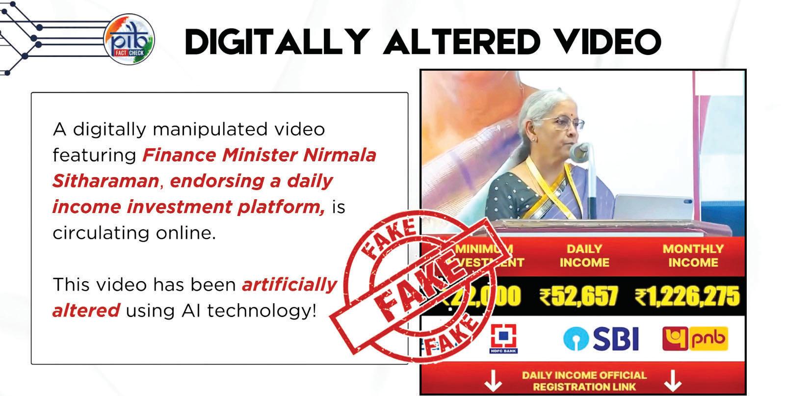 PIB Fact Check flags AI-manipulated video of finmin promoting fake investment scheme