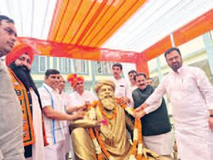 Dalit organizations stage massive protest in Hisar in case of breaking of statue of Dr. BR Ambedkar in village Nangthala