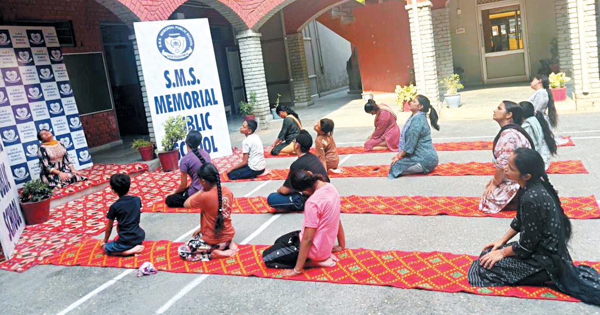 Students of SMS Memorial Public School perform Surya Namaskar