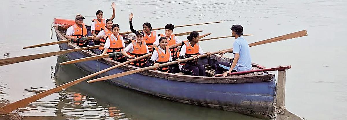 NCC Naval Cadets engage in daily boat pulling activity at Ranjit Sagar Dam as part of annual training camp at Partap World School